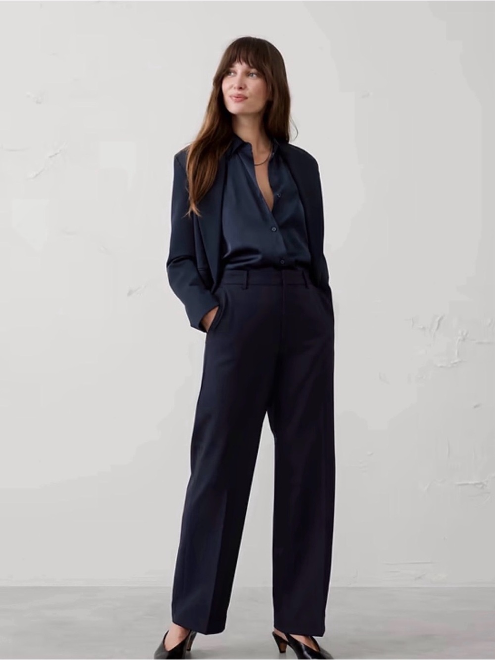 Banana Republic Navy Wide-Leg Trousers